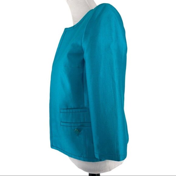 Talbots Women's NWT Blue Silk Open Front Quiet Luxury Collarless Blazer‎ 4/C40 - Picture 5 of 8